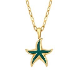 Gold Green Starfish Necklace