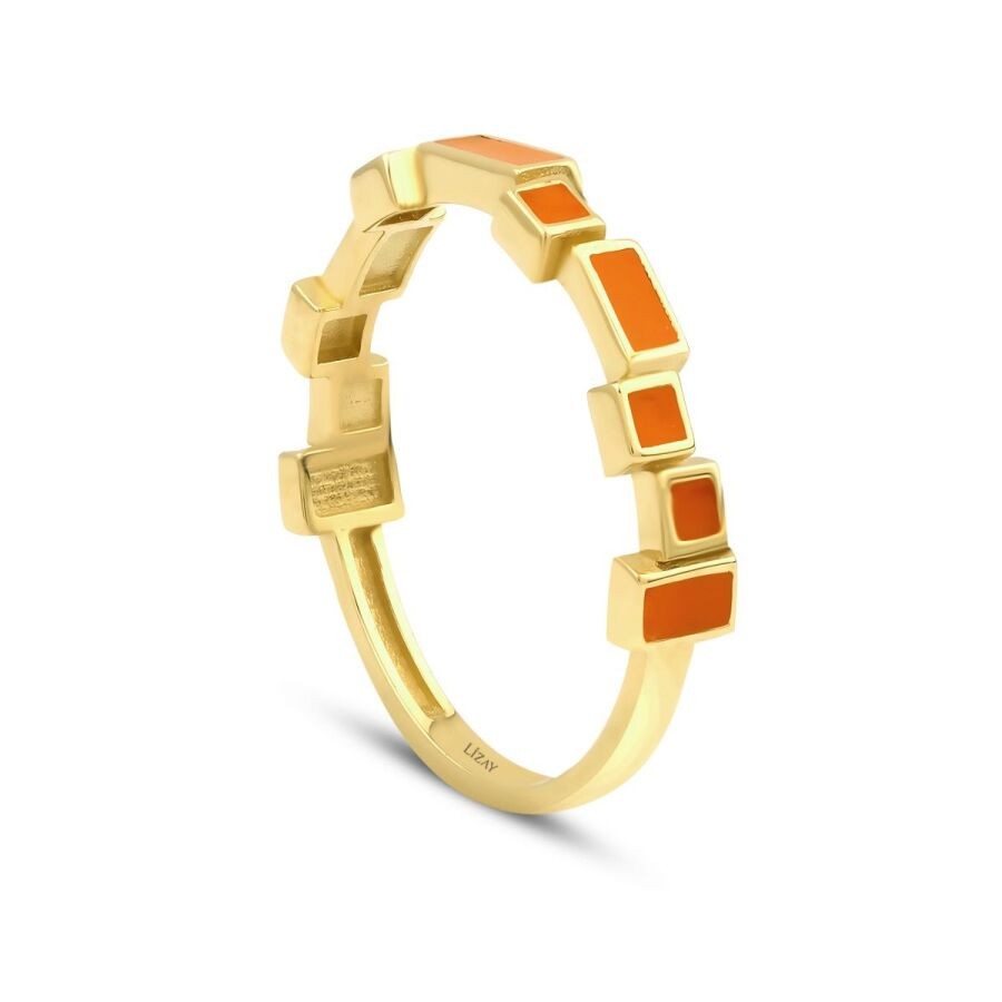 Gold Orange Enamel Ring