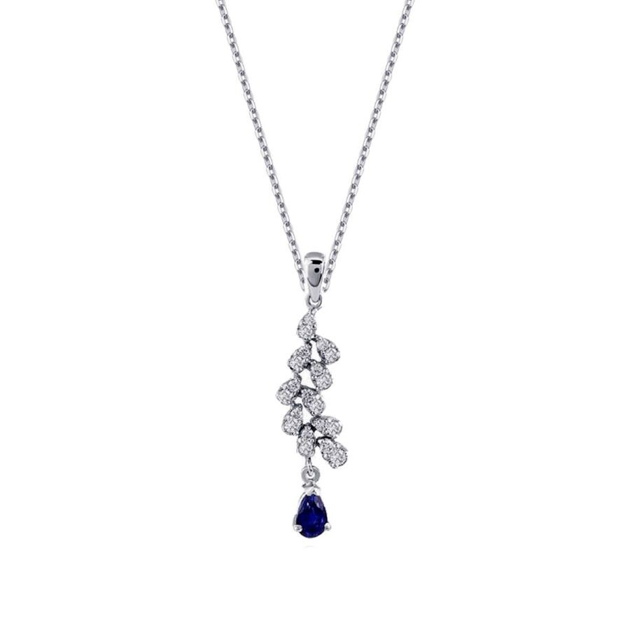 0.35 Carat Diamond Pear Sapphire Necklace