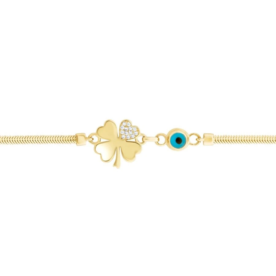 Gold Evil Eye Clover Bracelet