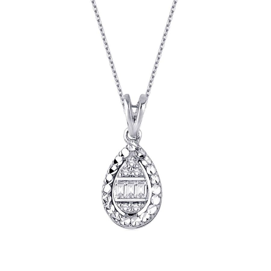 0.06 Carat Diamond Pear Baguette Necklace