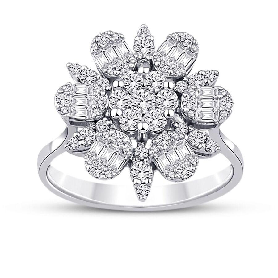 0.80 Carat Diamond Flower Baguette Ring