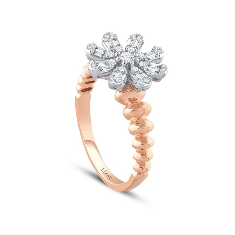 0.31 Carat Diamond Flower Baguette Ring