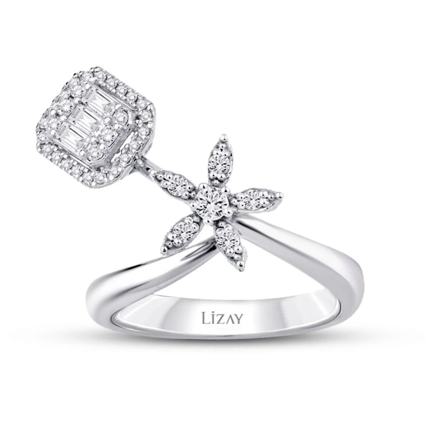 0.44 Carat Diamond Flower Baguette Ring