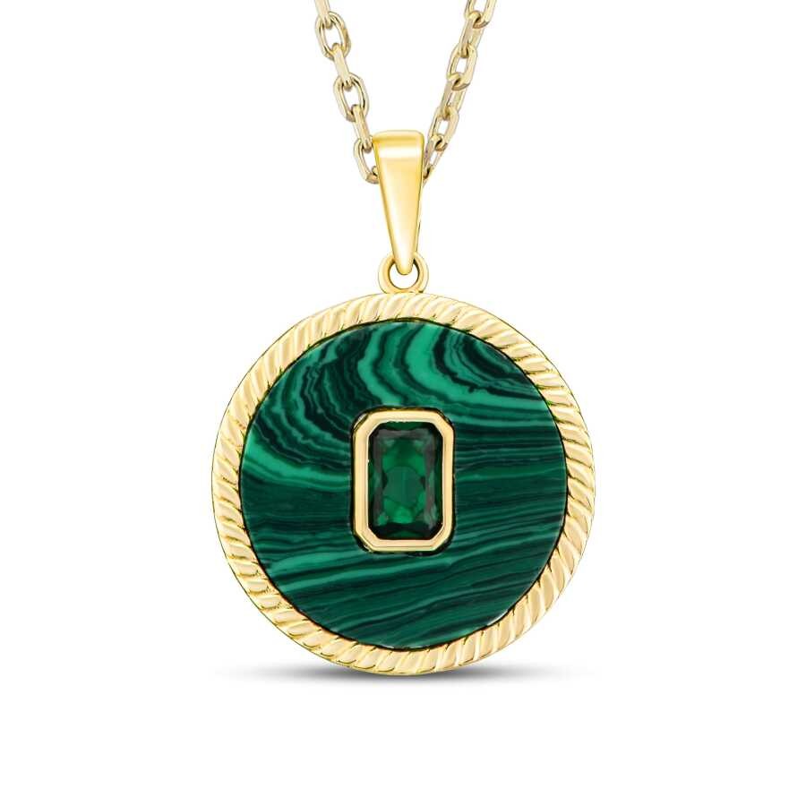 Gold Green Enamel Necklace