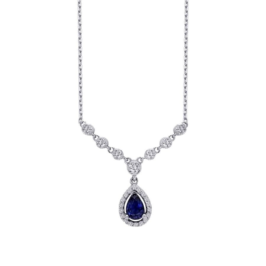 0,67 Karat Diamant Tropfen Saphir Halskette