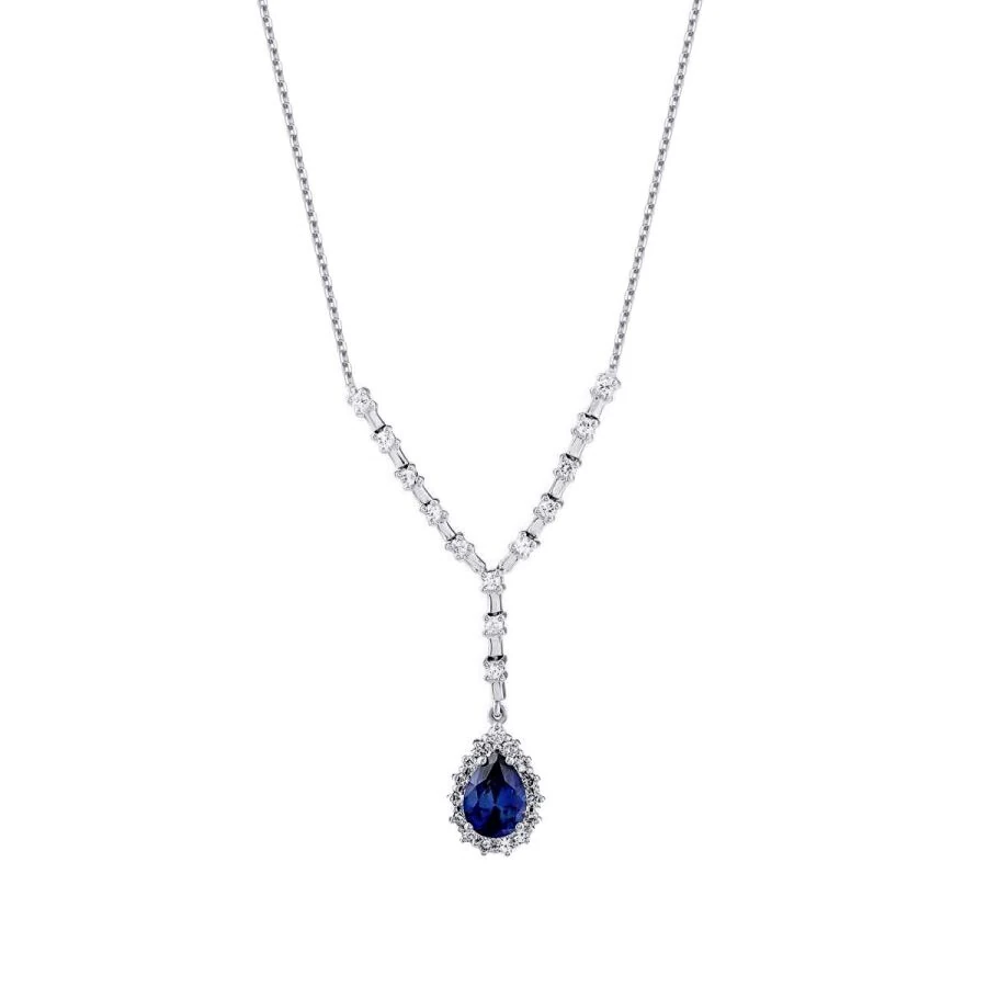 1.99 Carat Diamond Pear Sapphire Necklace
