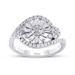 0,67 Karat Diamant Baguette Blumen Ring