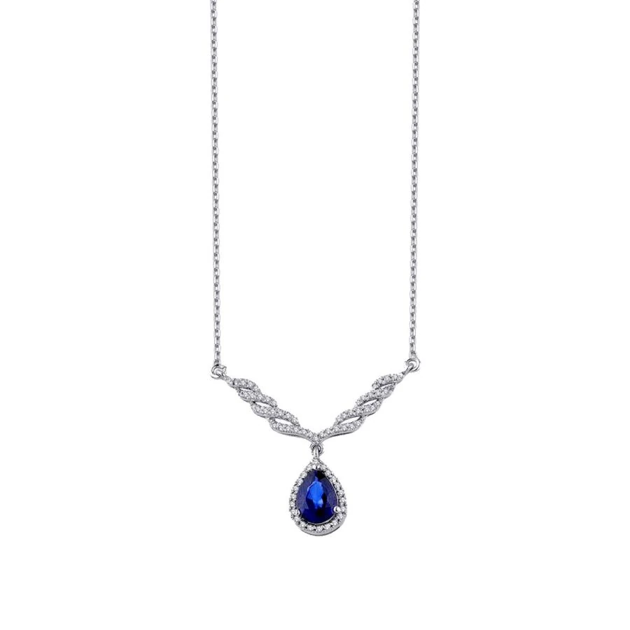 1.06 Carat Diamond Pear Sapphire Necklace