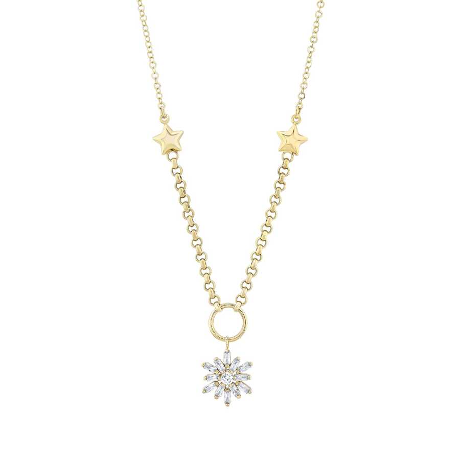 Gold Baguette Flower Necklace with Italian Chain