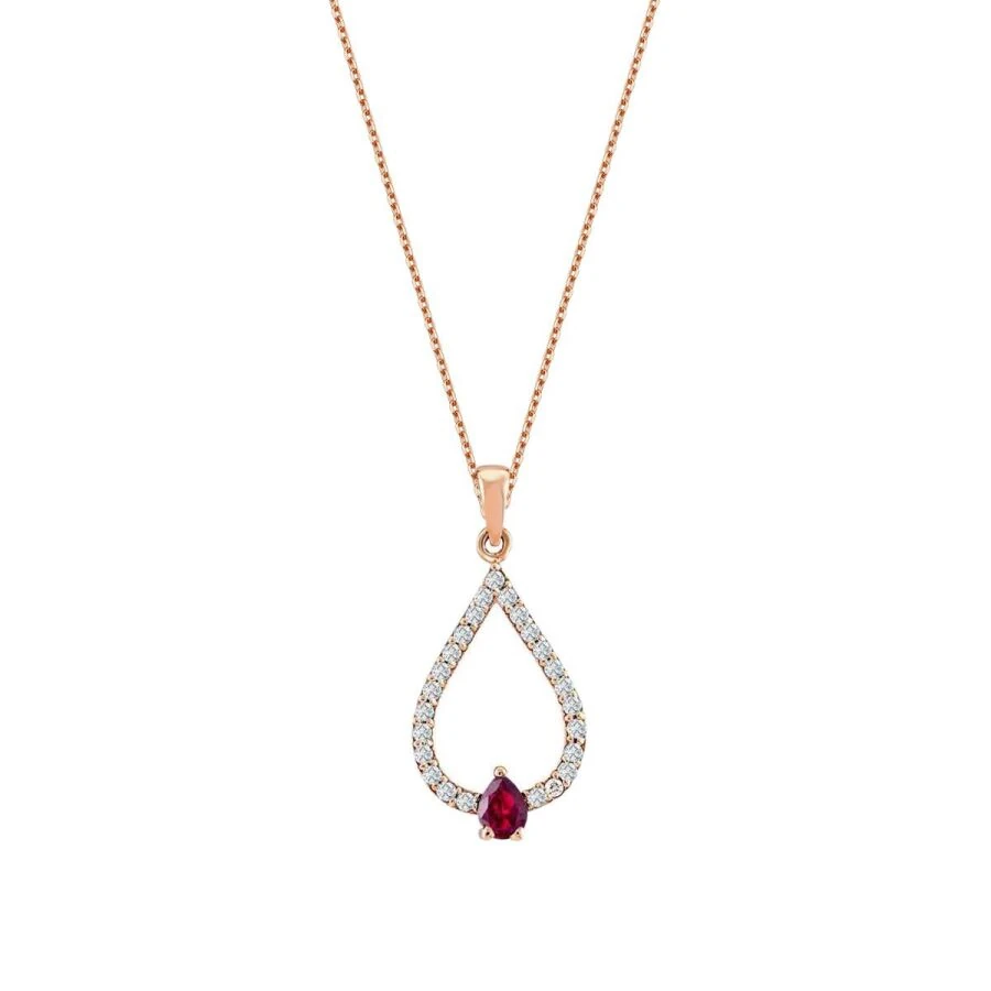 0.24 Carat Diamond Pear Ruby Necklace