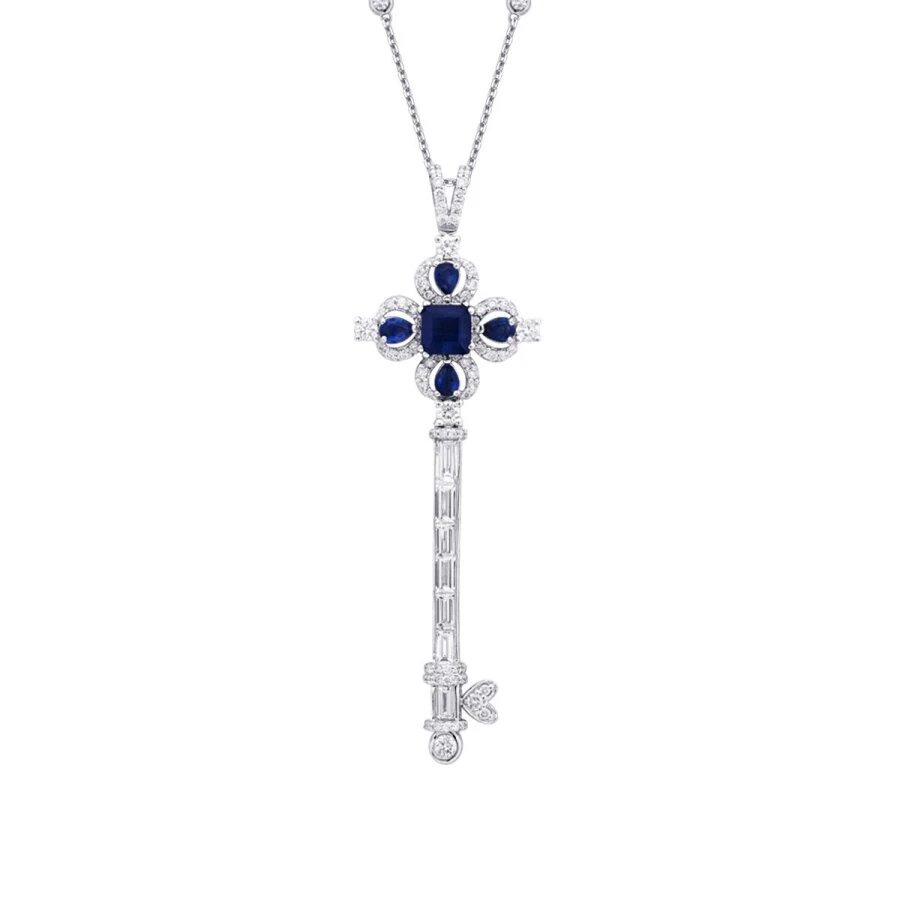 2.53 Carat Diamond Sapphire Anahtar Necklace