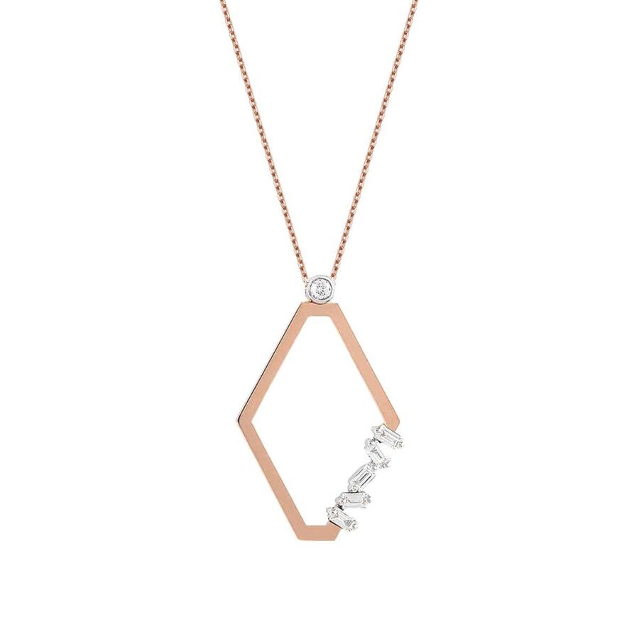 0.15 Carat Diamond Rhombus Baguette Necklace