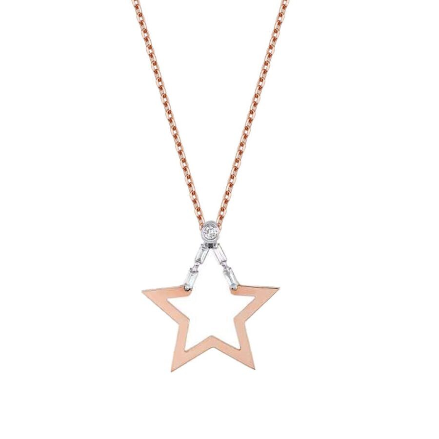 0.12 Carat Diamond Star Baguette Necklace