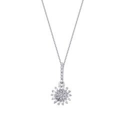 0.14 Carat Diamond Flower Baguette Necklace