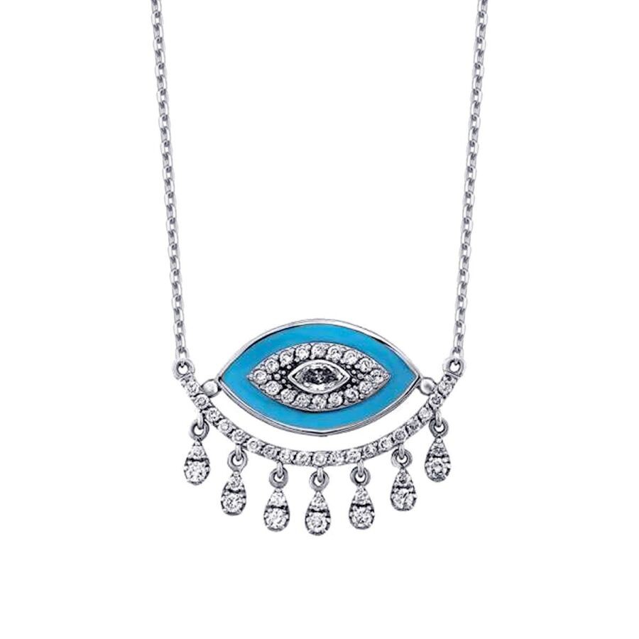 0.51 Carat Diamond Turquoise Eye Necklace