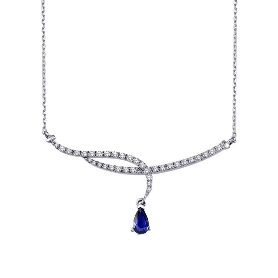 0,79 Karat Diamant Tropfen Saphir Halskette