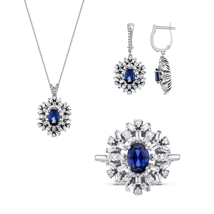 7.21 Carat Diamond Baguette Sapphire Set