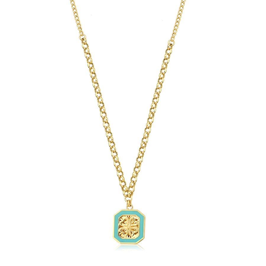 Gold Enamel Clover Necklace