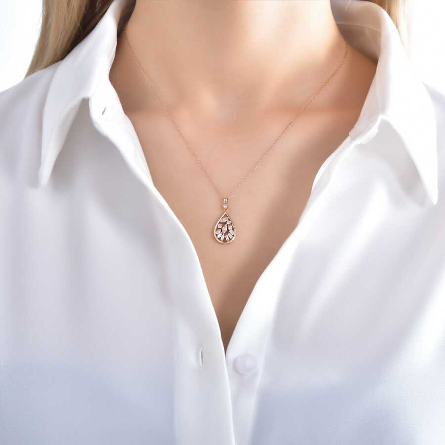 0.37 Carat Diamond Pear Baguette Necklace