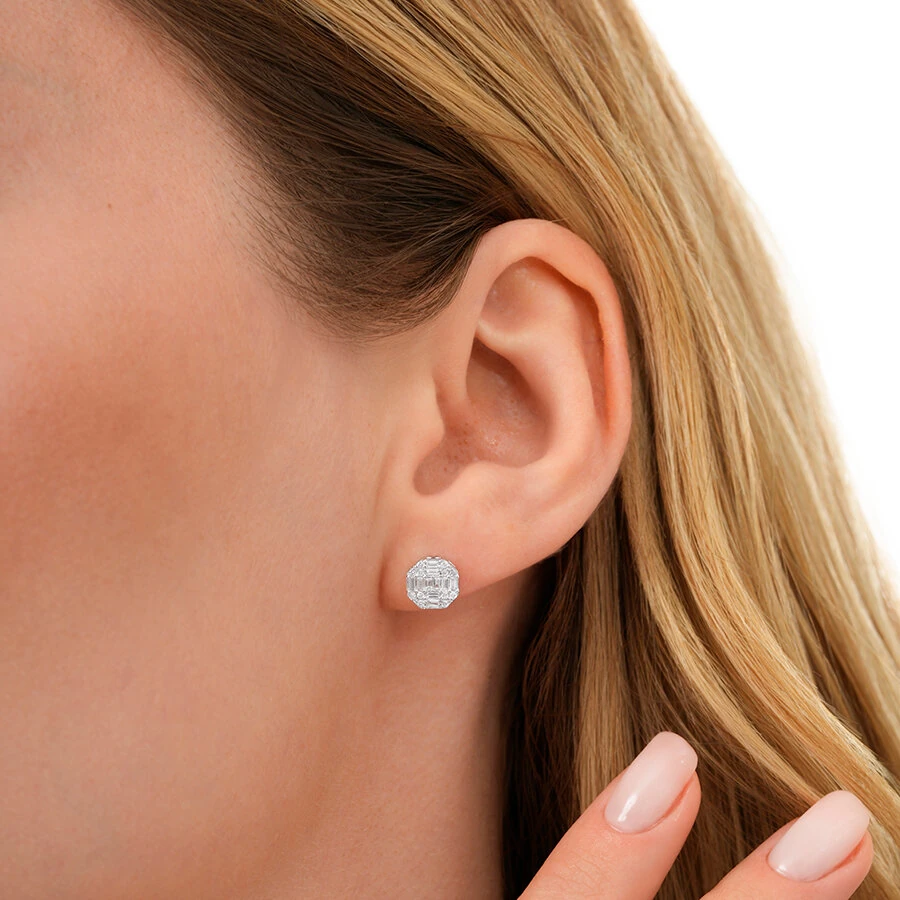 0.42 Carat Diamond Round Baguette Earrings