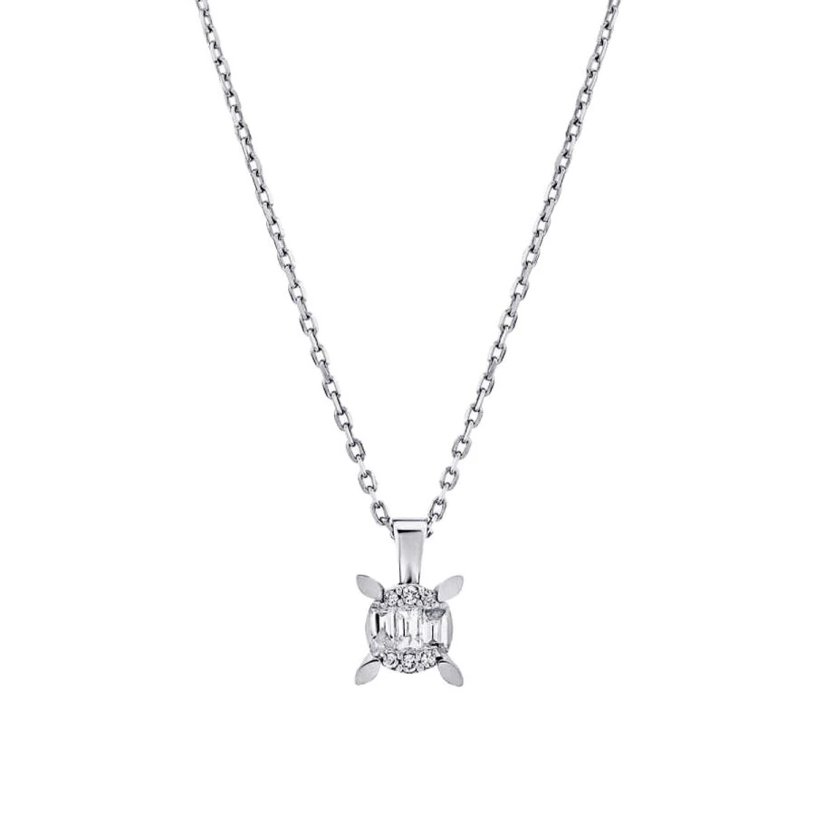 0.08 Carat Diamond Baguette Solitaire Necklace