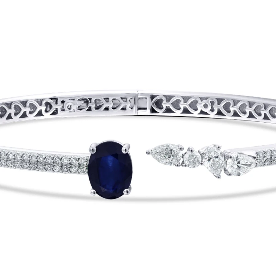 2.63 Carat Diamond Sapphire Bangle