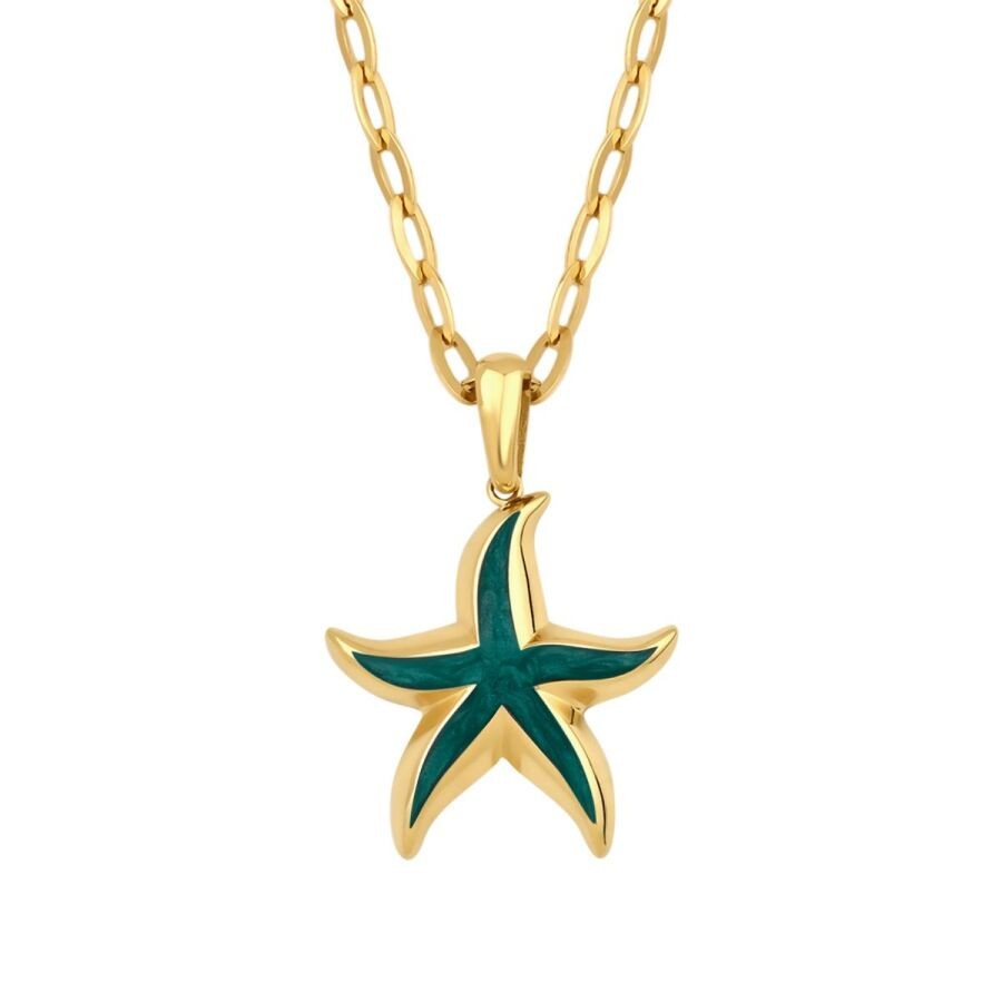 Gold Green Starfish Necklace