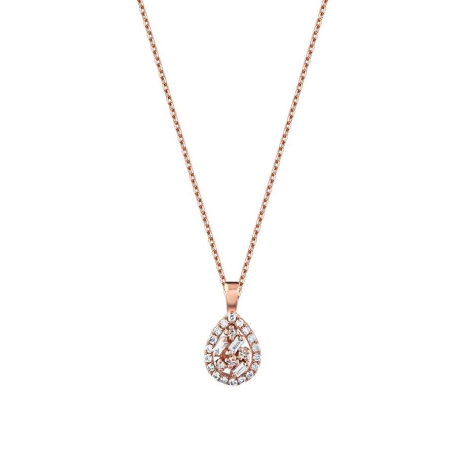 0.15 Carat Diamond Pear Baguette Necklace