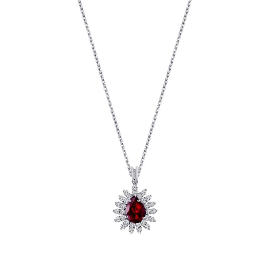 3.12 Carat Diamond Pear Ruby Necklace