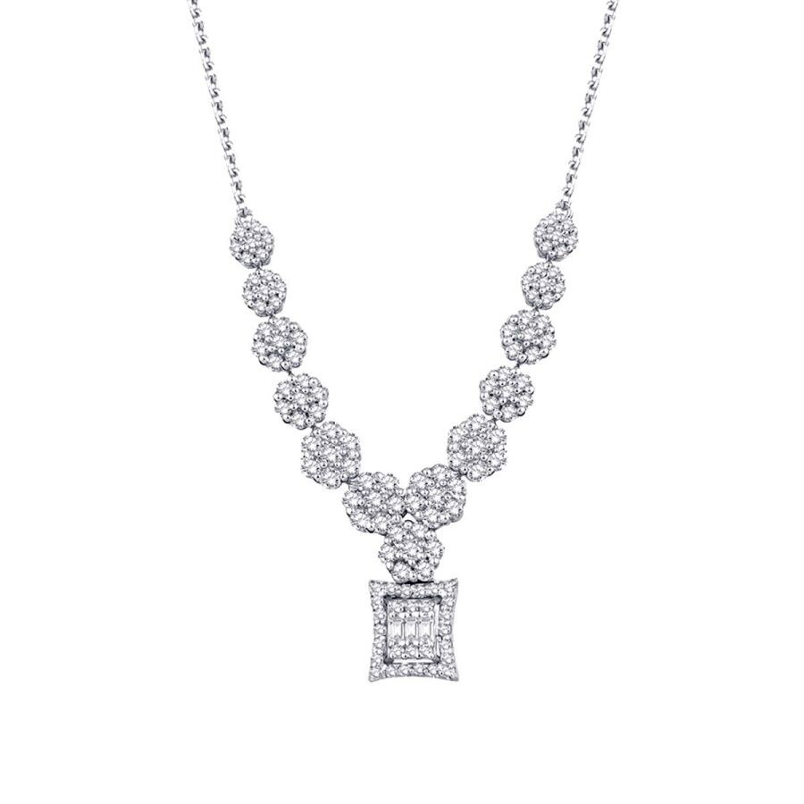 0,69 Karat Diamant Blumen Baguette Halskette