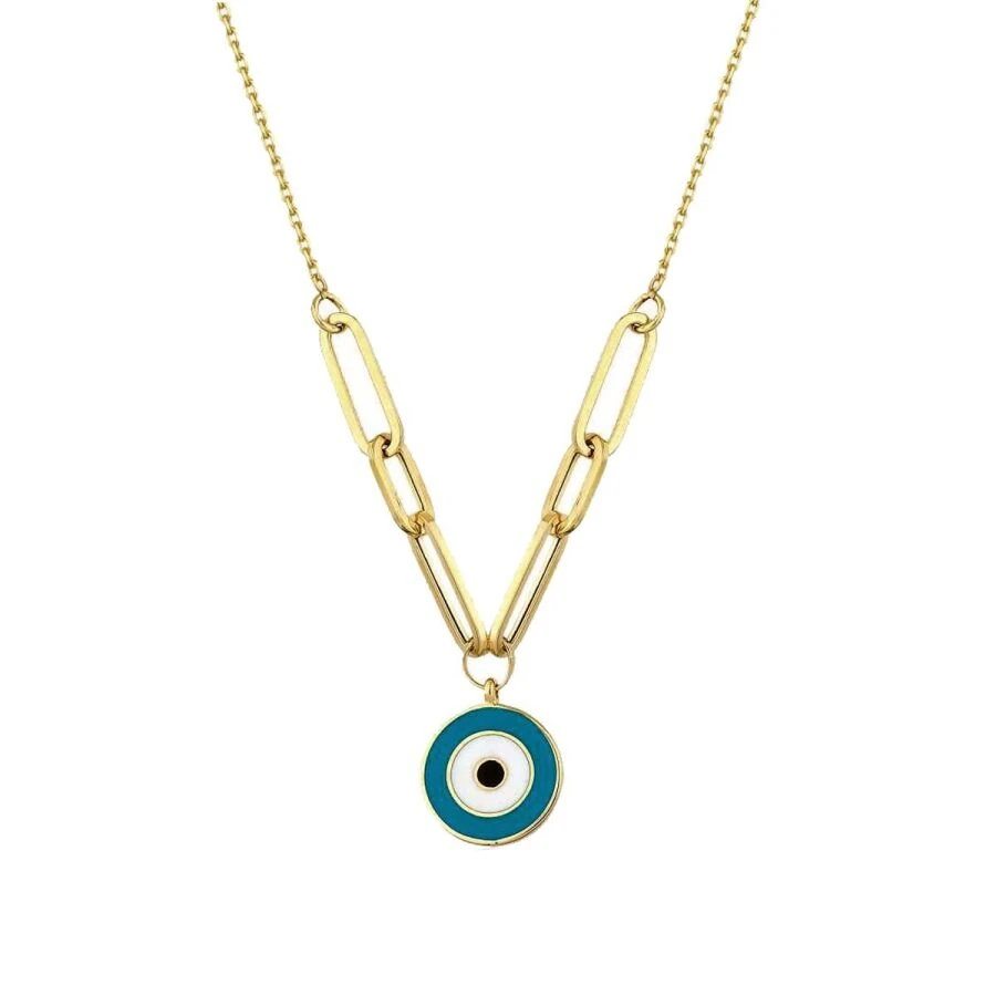 Gold Evil Eye Paperclip Necklace