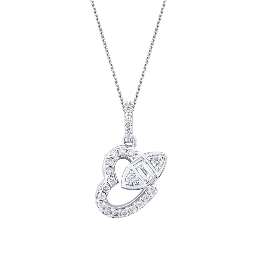 0.22 Carat Diamond Baguette Heart Necklace