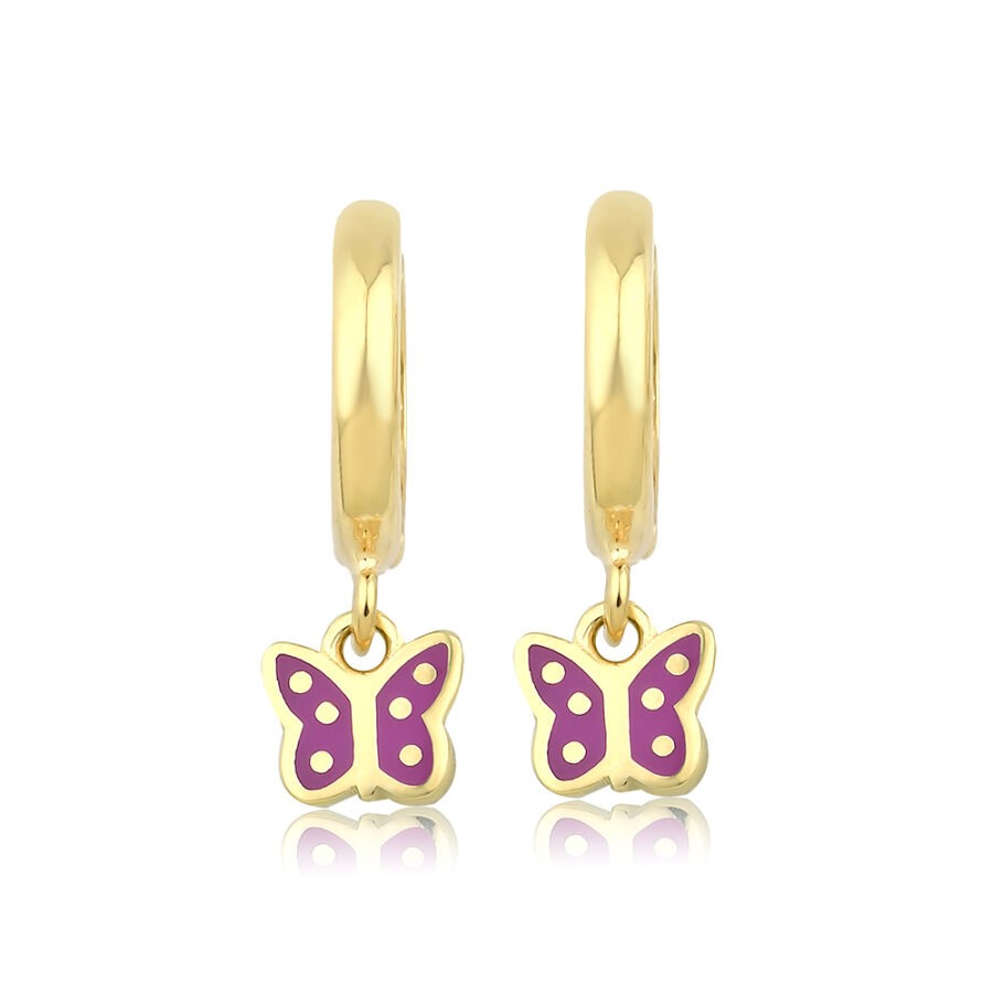 Gold Purple Butterfly Children's Earrings