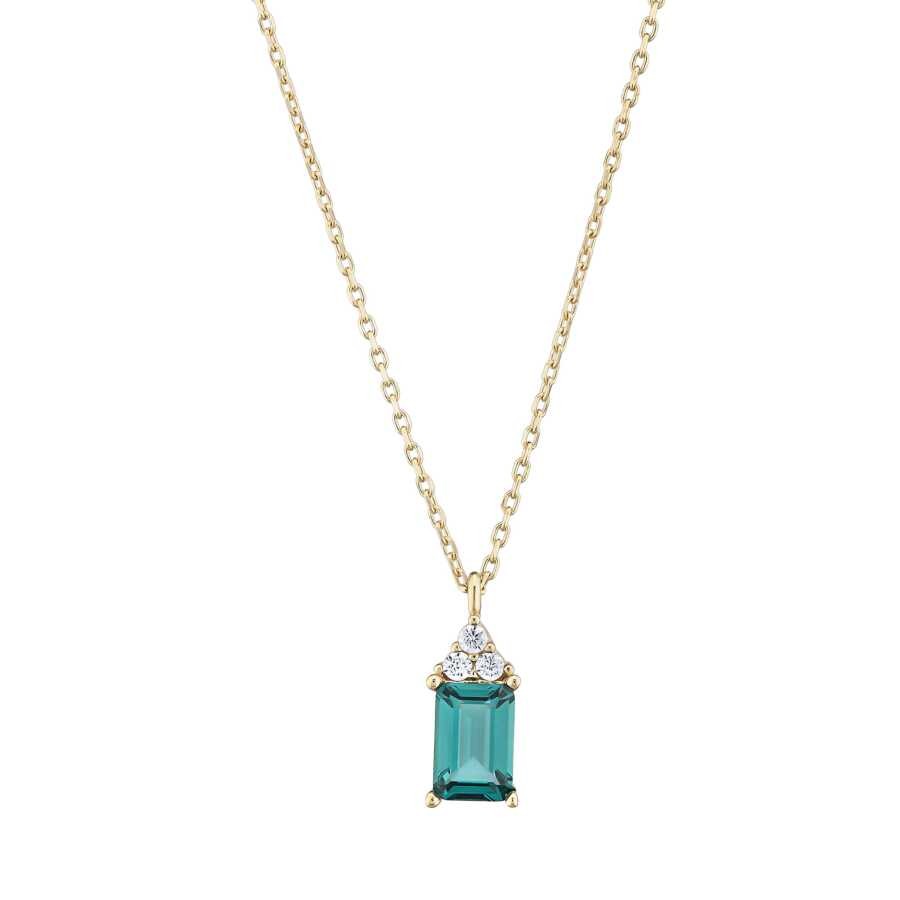 Gold Baguette Green Stone Necklace