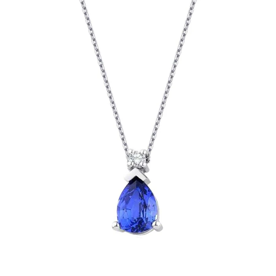 1.45 Carat Diamond Pear Sapphire Necklace