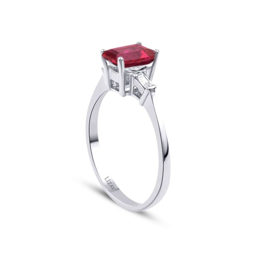 0.68 Carat Diamond Baguette Ruby Ring