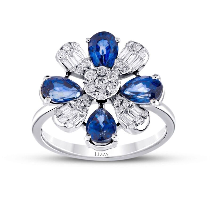 2.19 Carat Diamond Flower Sapphire Ring