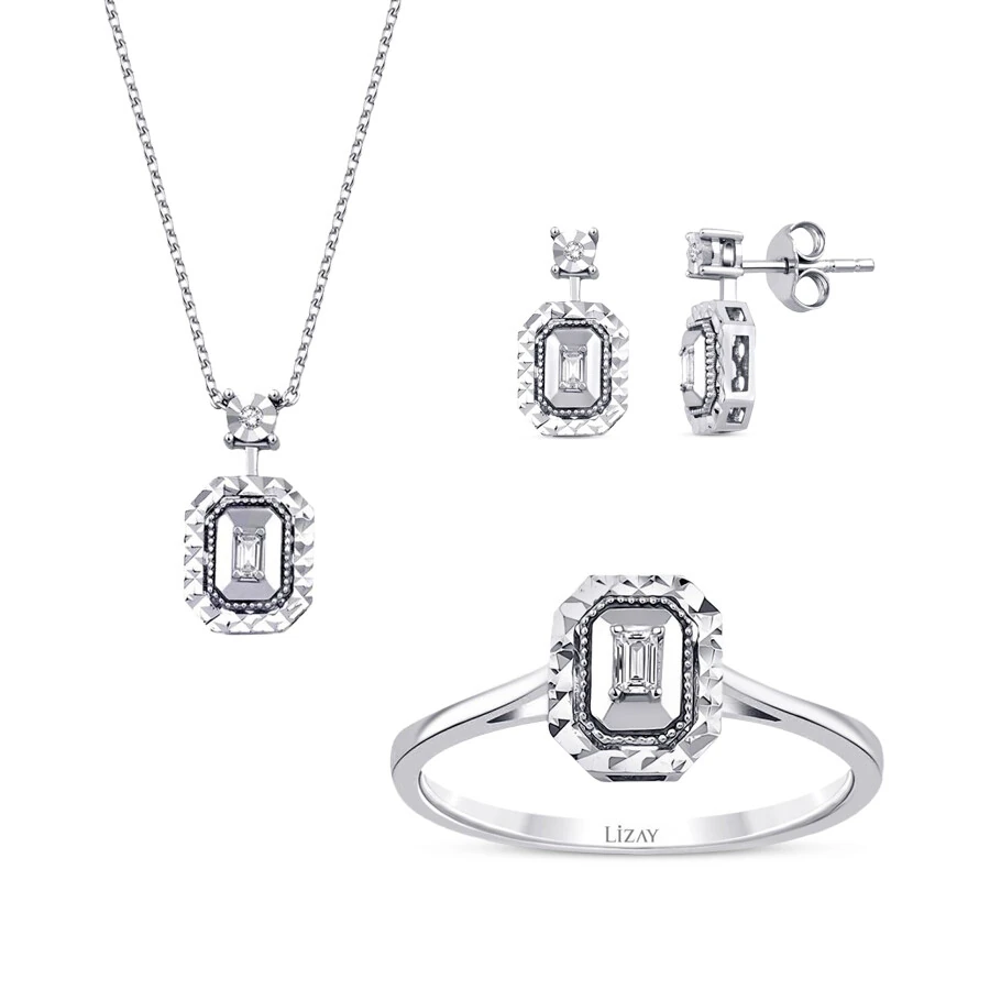 0.18 Carat Diamond-Effect Baguette Set