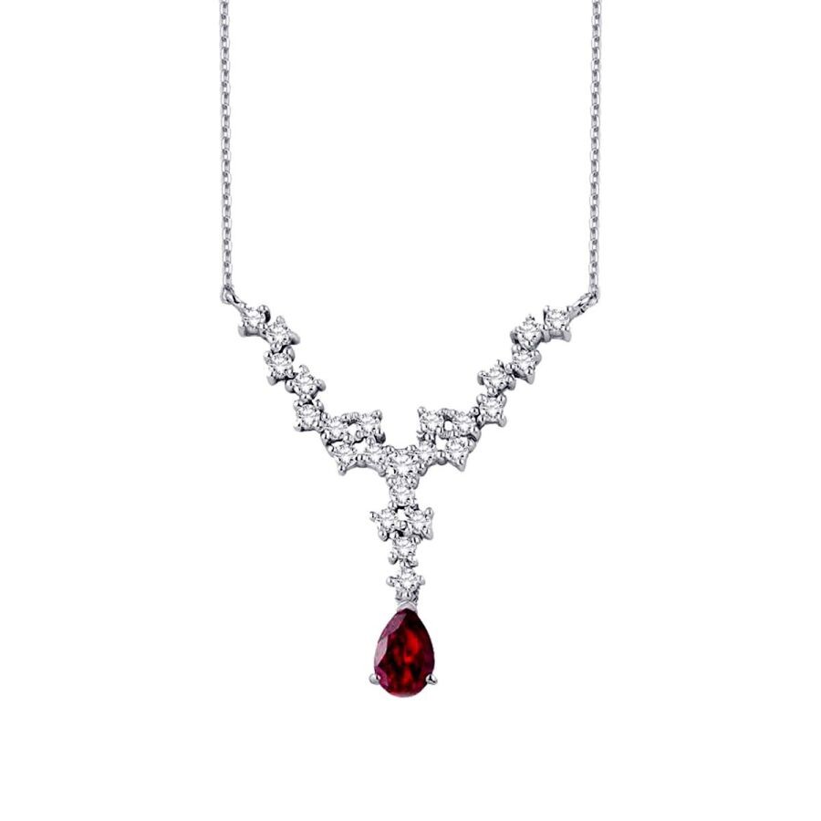 1.03 Carat Diamond Pear Ruby Necklace