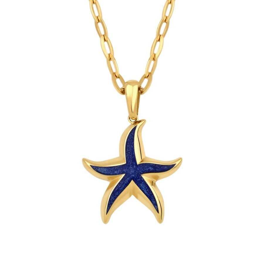 Gold Blue Starfish Necklace