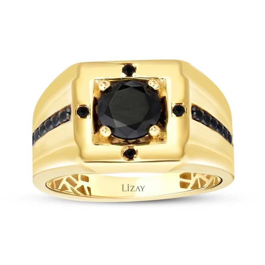 Gold Large Black Stone Men’s Ring
