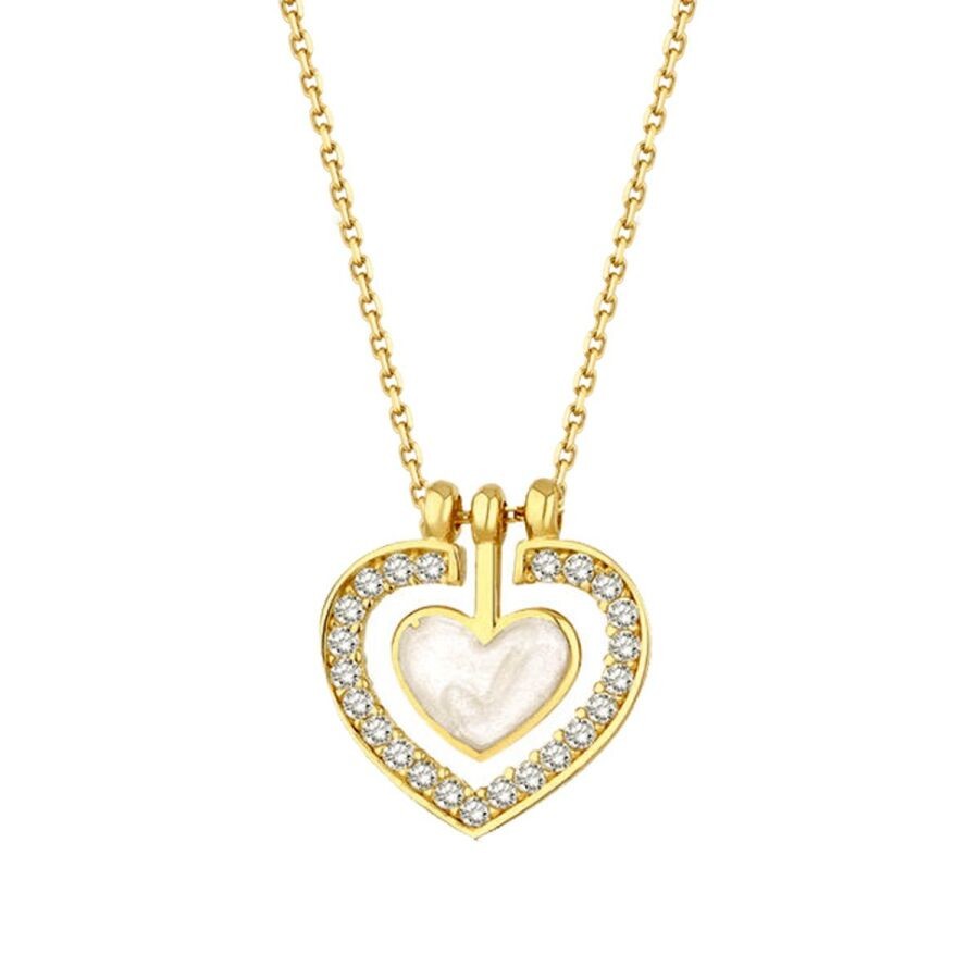 White Gold Enamel Heart Necklace