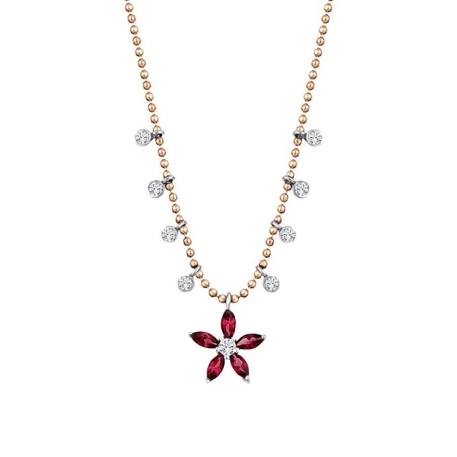 0.73 Carat Diamond Ruby Flower Necklace