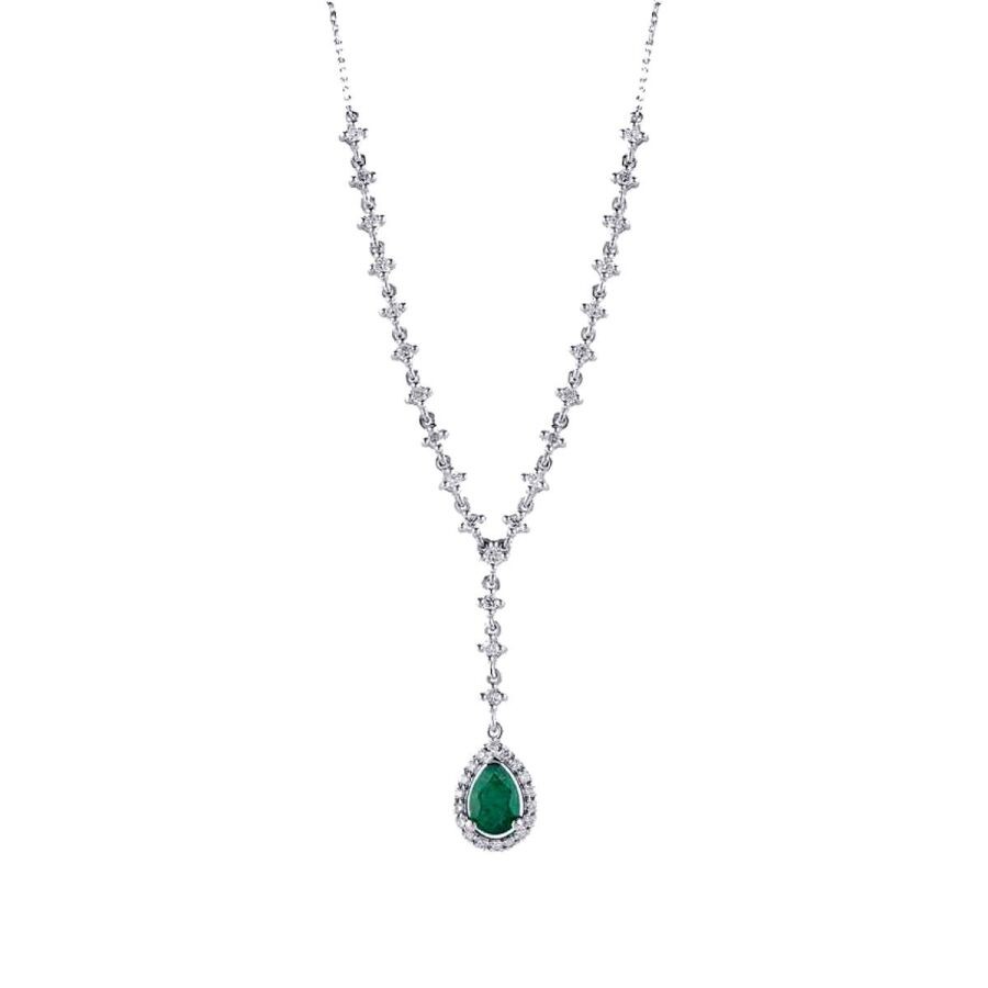 1.40 Carat Diamond Emerald Necklace