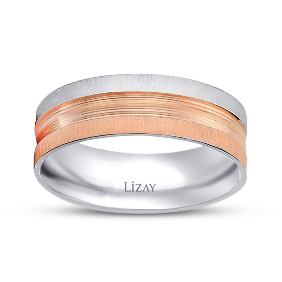 Gold Two-Tone Striped Wedding Band