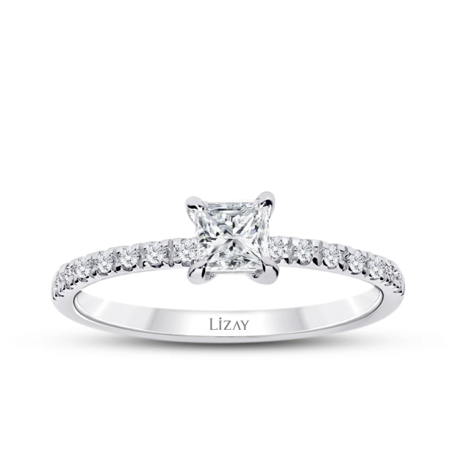0.45 Carat Diamond Princess Solitaire Engagement Ring