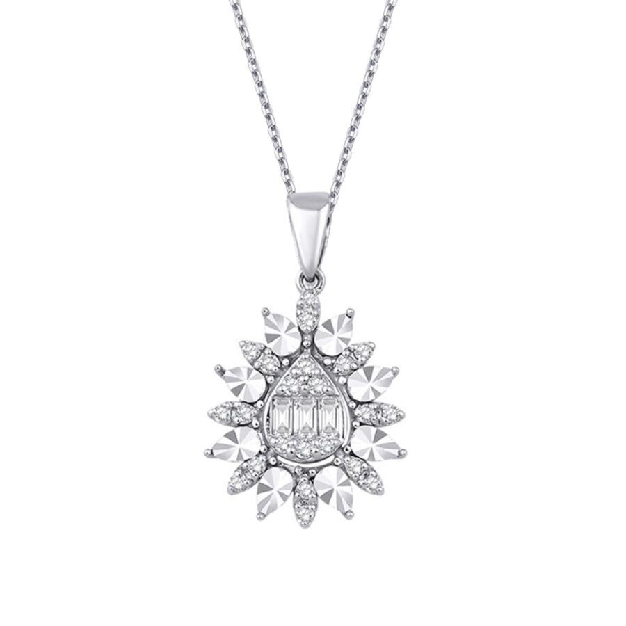 0.19 Carat Diamond Pear Baguette Necklace
