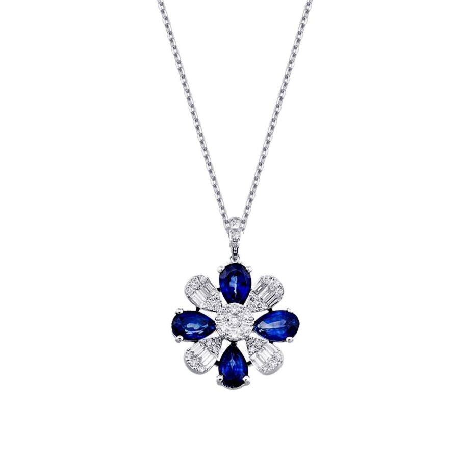 2,36 Karat Diamant Baguette Saphir Halskette