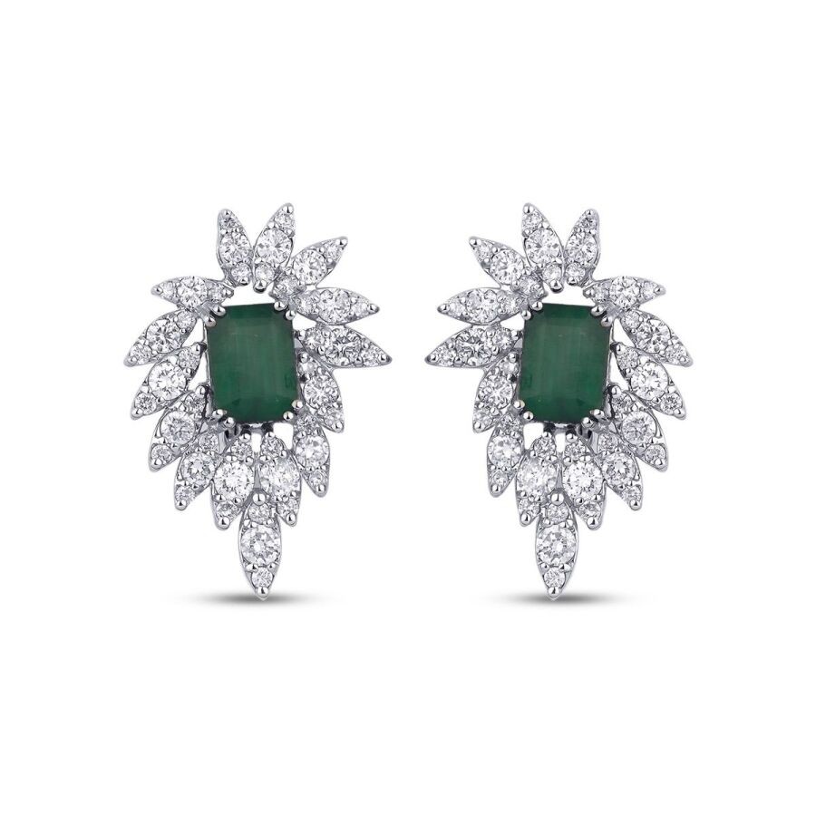 5.60 Carat Diamond Emerald Earrings